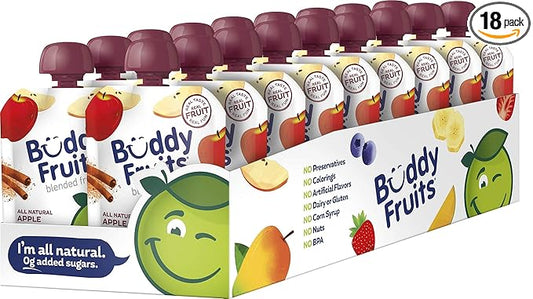 Buddy Fruits Snacks To Go Cinnamon Unsweetened Applesauce 3.2oz Pouch (18pk) Gluten-Nut-Dairy-Preservatives-BPA Free, Non GMO, Kosher