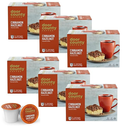 Door County Coffee Cinnamon Hazelnut Flavored Ground | 60 Count Single Serve Cups | Medium Roast | 100% Specialty Arabica | Flavored Gourmet | Cinnamon Hazelnut