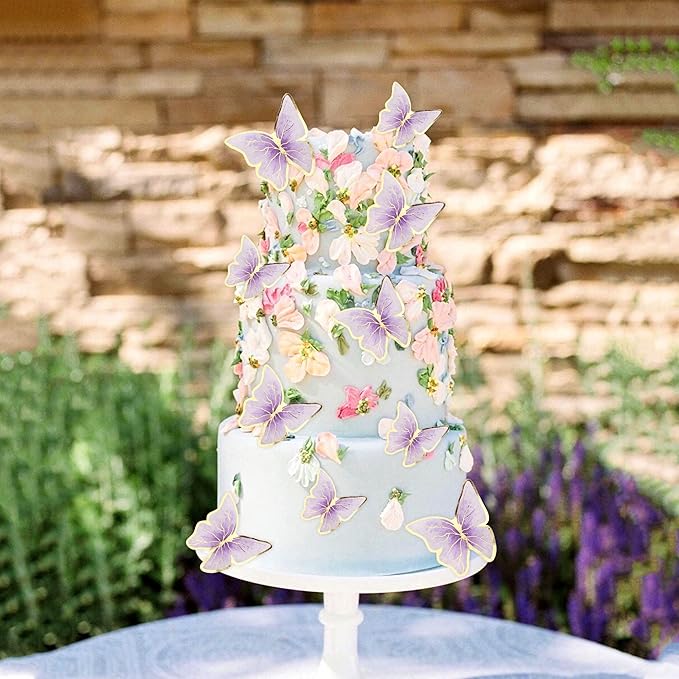 30PCS Butterfly Cake Toppers 3D Purple Gold Butterfly Cupcake Toppers Birthday Party Cake Decorations Supplies for Anniversary Wedding Party Baby Shower Wall Decor