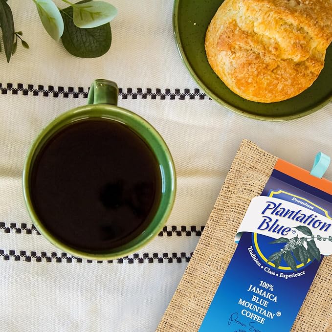 Plantation Blue 100% Blue Mountain Coffee, Dark Roast, Whole Bean, Premium Jamaican Coffee, 8oz