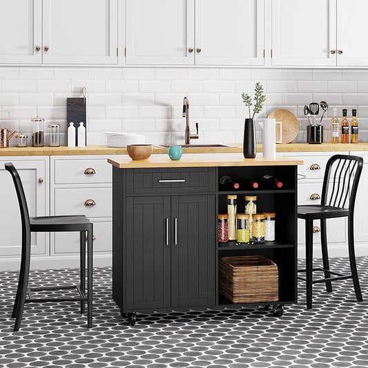 Shintenchi Kitchen Island Cart with Storage,Rolling Kitchen Island Side Table on Wheels with Large Worktop,Storage Cabinet,Towel Rack and Drawers for Kitchen,Dinning Room, White