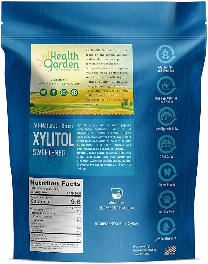 Health Garden Birch Xylitol Sweetener - 9.75 LB Resealable Bag - Pure Birch Xylitol - Non GMO, Kosher, and Made in the U.S.A. - Ideal Powdered Sugar Substitute - Non-GMO Sugar Alternative