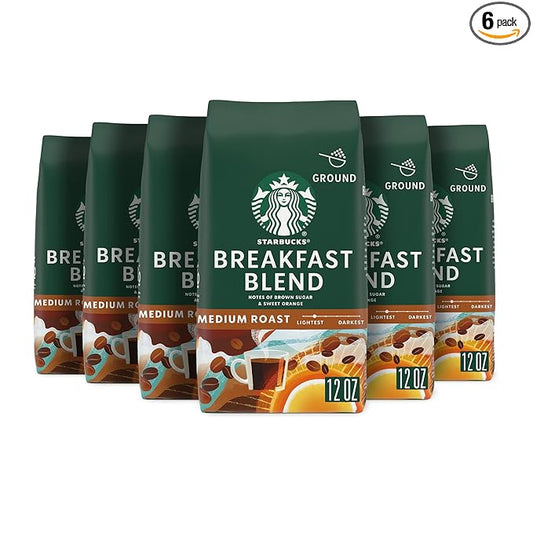 Starbucks Ground Coffee, Medium Roast Coffee, Breakfast Blend, 100% Arabica, 6 bags (12 oz. each)