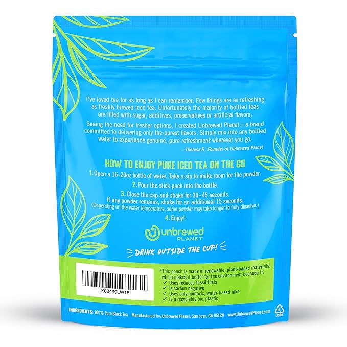Unbrewed Planet Instant Iced Tea ??100% Pure Black Tea ??30 Single Serve Stick Packs ??Unsweetened ??Vegan ??Gluten Free ??On-the-Go for Travel, Work, Outdoors
