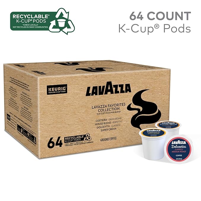 Lavazza Favorites Collection Variety Pack, Single Serve Keurig® K-Cup® Pods, Light and Medium Roast Coffees, 64-Count Box