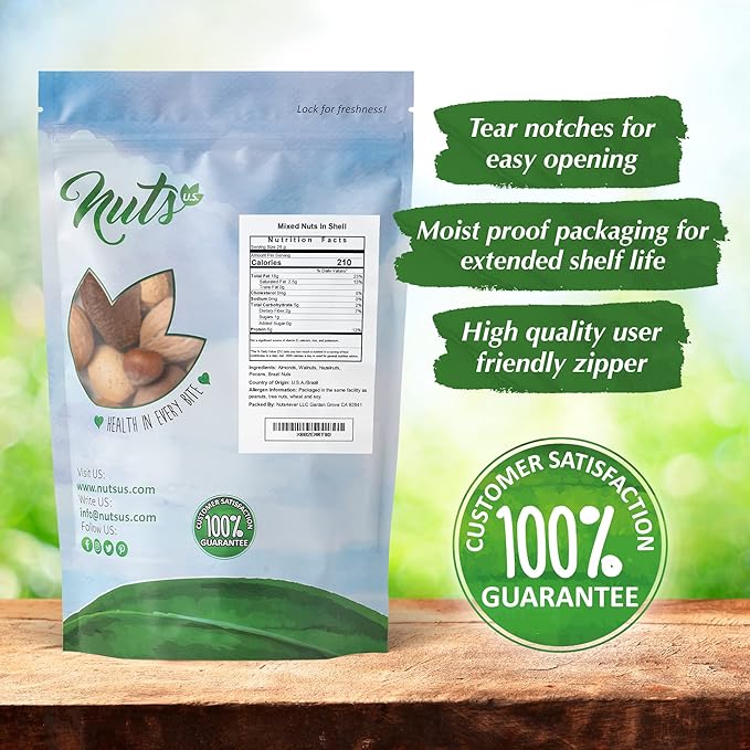 NUTS U.S. ??Mixed Nuts In Shell (Almonds, Walnuts, Hazelnuts, Pecans, Brazil Nuts) | No Added Colors and No Artificial Flavors | Fresh Buttery Taste and Raw |Packed In Resealable Bags!!! (1 LB)