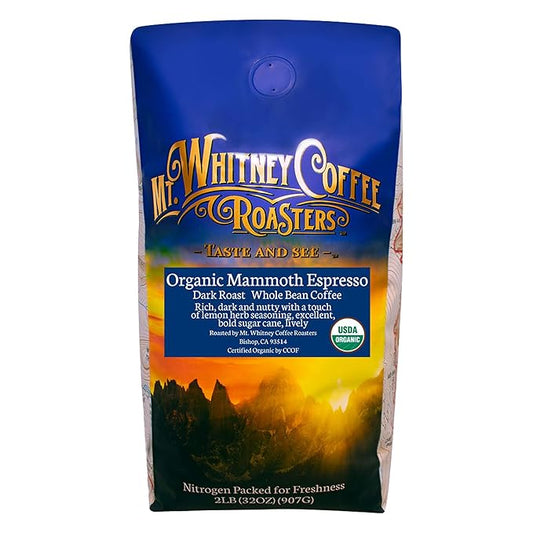 Mt. Whitney Organic Mammoth Espresso, Low Acid Coffee (Whole Bean, 2 Lb)