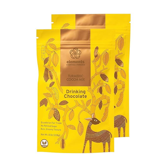 Elements Truffles Turmeric Dark Hot Chocolate - Heavy Metal Tested - All-Natural, Handmade Dark Chocolate Mix - Uses Ecuadorian, Fair Trade, Organic Cacao Powder - Vegan Cocoa Mix - 16 oz