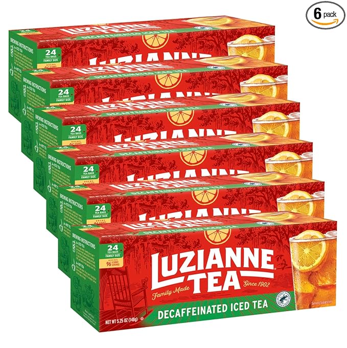 Luzianne Decaffeinated Iced Tea Bags, Family Size, 24ct Box (Pack of 6)