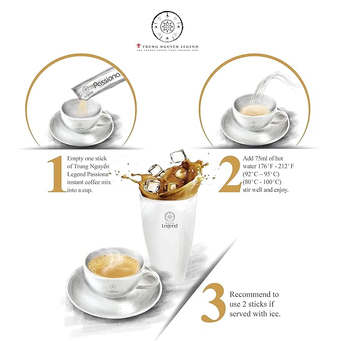 TRUNG NGUYEN LEGEND PASSIONA Premium Instant Coffee for Energy Boost by NANO+ Technology - Collagen Added, Low Caffein & Diet Sugar - Fresh and Flavourful Vietnamese Instant Coffee (14 Sticks/Box)