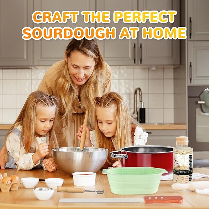 Super All-Inclusive Sourdough Bread Baking Supplies 50 oz Sourdough Starter kit with Pot, 4 Silicone Bread Proofing Baskets, Starter Jar, Scraper, Scale, Bread Making Tools & More (Red)