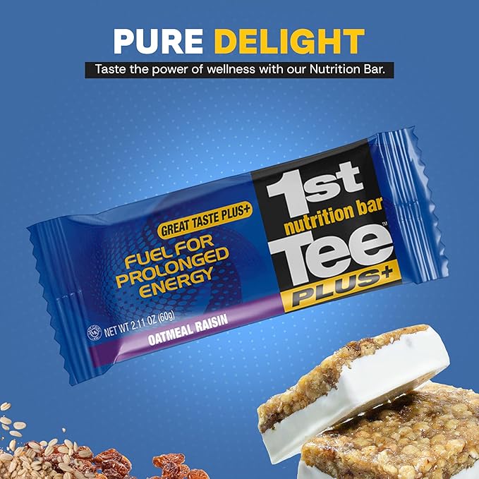 1st Tee PLUS+ Oatmeal Raisin bars made with Natural Ingredients Breakfast Bars | Best Oatmeal Bars, Golf Nutrition Bar Easily Digestible Balanced Nutrition Bars 12-60 grams bars