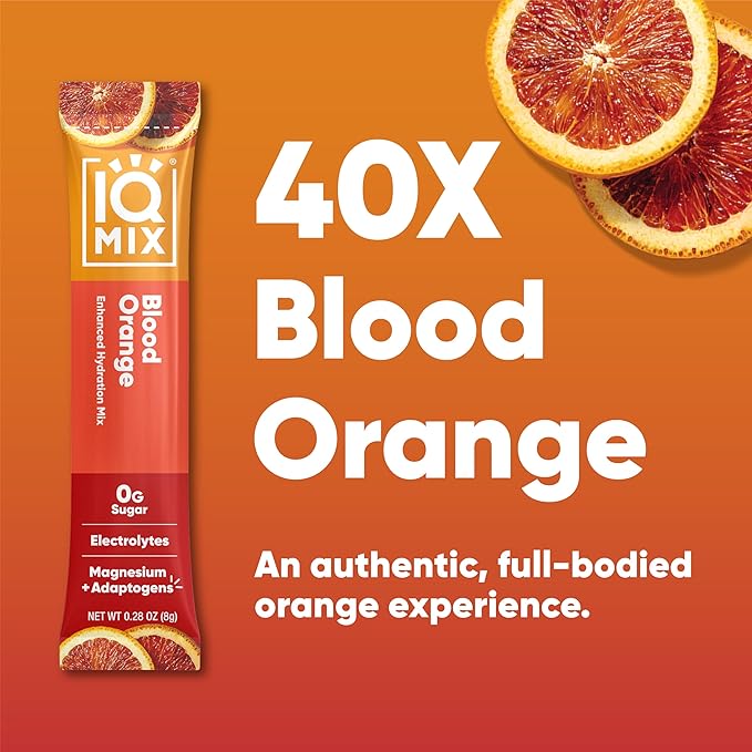 IQMIX Hydration Electrolyte Powder ??4-in-1 Formula for Hydration, Mental Clarity, Mood and Recovery ??Sugar-Free Drink Mix, Keto, Magnesium L-Threonate, Lion?™s Mane ??40 Count Blood Orange