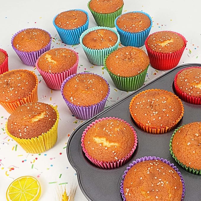 Gifbera Bright Rainbow Jumbo Cupcake Liners 400-Count, Large Solid Colorful Paper Baking Cups for Baking