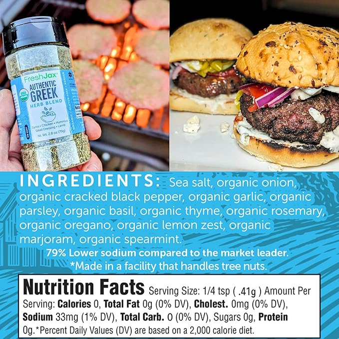 FreshJax® Organic Greek Seasoning – 2.8 oz | Mediterranean Herb & Spice Blend for Cooking, Lamb, Chicken, Gyros, Veggies & Grilling | Non-GMO, Gluten-Free, Keto, Paleo