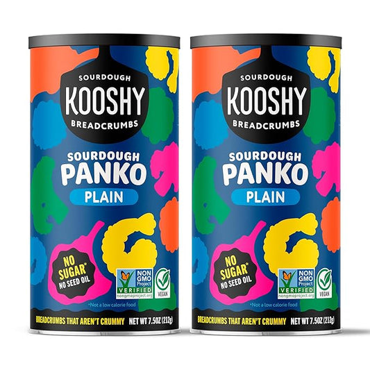 Kooshy Plain Panko Breadcrumbs | Vegan, Dairy Free, & Non GMO Sourdough Bread Crumbs for Meatballs, Meat Cutlets, Vegetables, Meatloaf, & Mac and Cheese (Plain | 7.5 oz / 2 Pack)