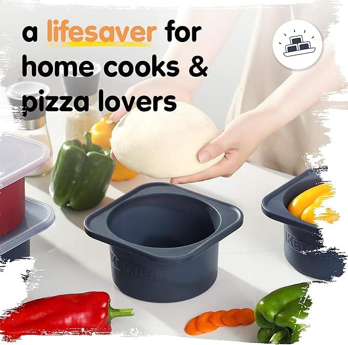 1000ml PLUS Pizza Sourdough Proofing Containers with Air-tight Lids for DIY family Artisan Pizza,Bread,Bagel-Food Grade Silicone -Freezer, Fridge, Dishwasher Safe-2 Pack (Blueberry)
