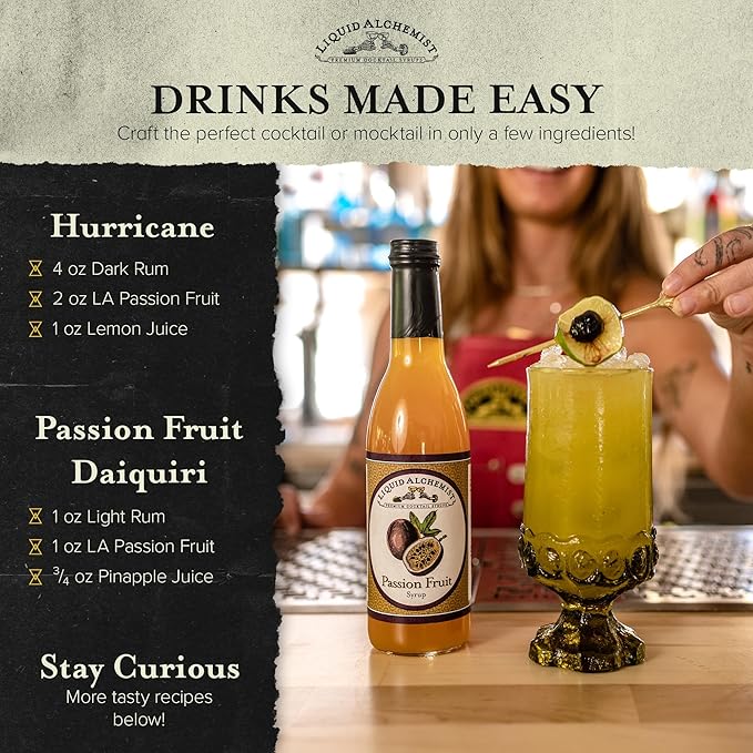 Liquid Alchemist Passion Fruit Syrup for Cocktails - Real Ingredients Make our Mix for Cocktails the Perfect Margarita Mix - Our Non-GMO Passion Fruit Syrup for Drinks is Vegan (12.7 oz)