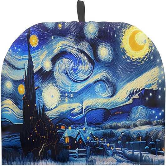 Oil Painting Starry Night Tea Cozy for Teapot Dome Teapot Cover Customized Teapot Covers with Handle Dust Cover Kitchen Kettle Dust Cover Can Hung and Folded (Blue)