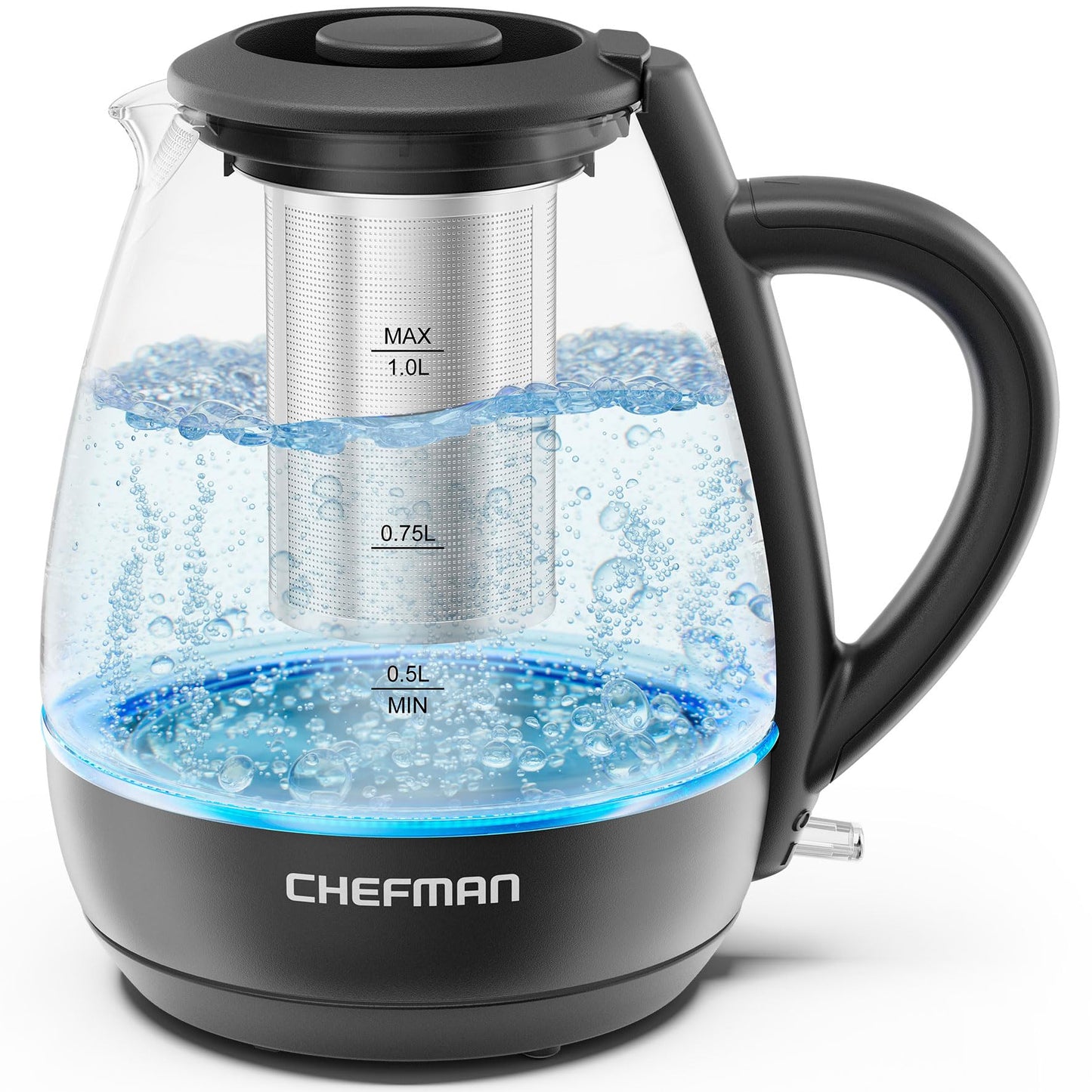 Chefman Electric Kettle with Tea Infuser, Compact 1L (4 Cups), 1500W, Removable Lid for Easy