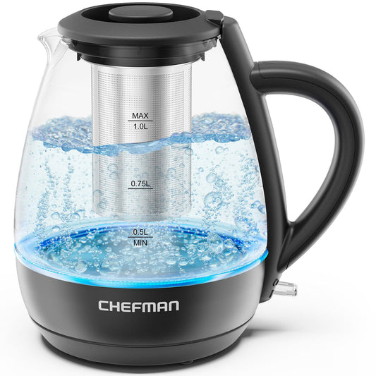 Chefman Electric Kettle with Tea Infuser, Compact 1L (4 Cups), 1500W, Removable Lid for Easy