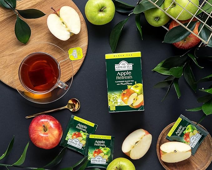 Ahmad Tea Black Tea, Apple Refresh Teabags, 20 ct (Pack of 1) - Caffeinated & Sugar-Free