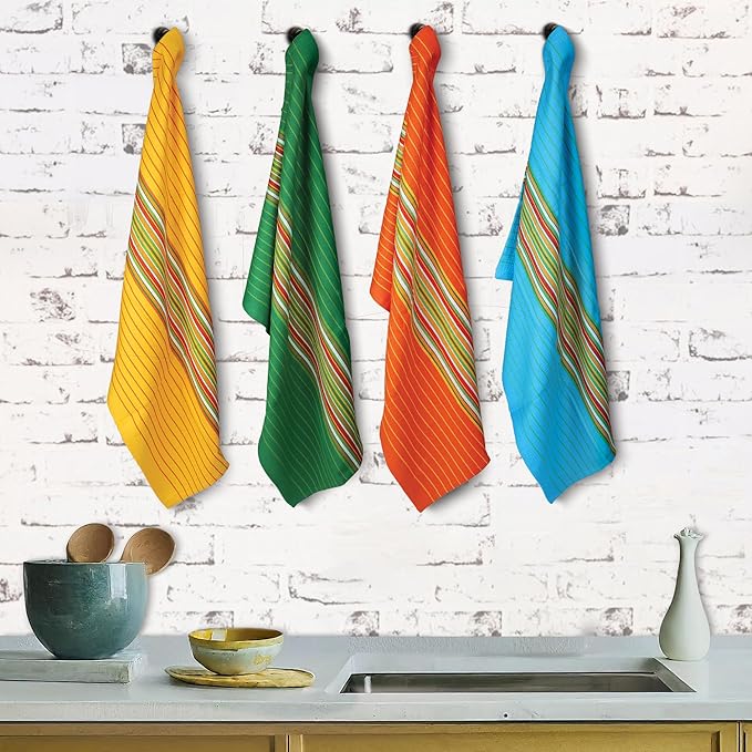 Salsa Stripe Kitchen Towels 100% Cotton Dish Towels for Kitchen Multi Color Highly Absorbent Multi-Purpose Waffle Dish Cloths for Cleaning Soft Hand Bar Towels 20x28 Inches (Set of 4)