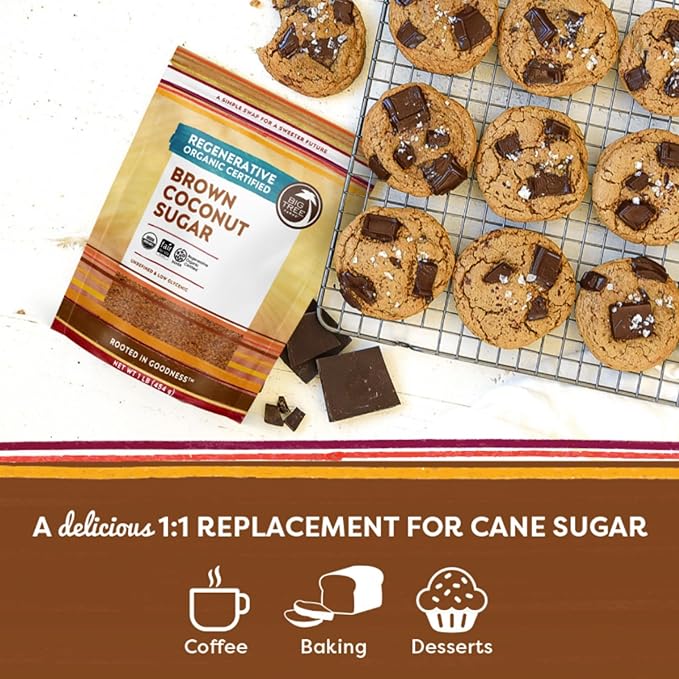 Big Tree Farms Organic Brown Coconut Sugar - Coconut Palm Sugar, Unrefined, Fine Crystals, Cane Sugar Replacement, Coconut Blossom Nectar, Vegan, Perfect for Baking - 1 Pound (Pack of 6)
