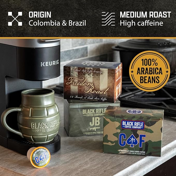 Black Rifle Coffee Company Medium Roast K Cups - Single Serve K Cups Coffee Pods - Kcup Pods Compatible with 1.0 & 2.0 - Made from Pure Arabica Beans (CAF, 32 Count)