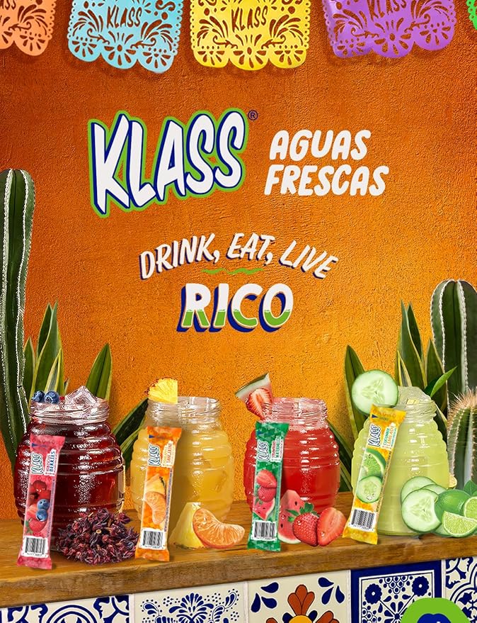 Klass Aguas Frescas | Drink Mix Hibiscus Berries | Sugar Free! (Pack of 4, 40 Count Powder Stick Packs)