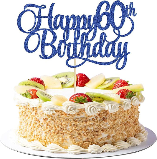 1 Pack Happy 60th Birthday Cake Topper Blue Glitter Number 60 Sixty Years Old Birthday Cake Pick Decoration For 60th Birthday Celebrating Anniversary Party Supplies