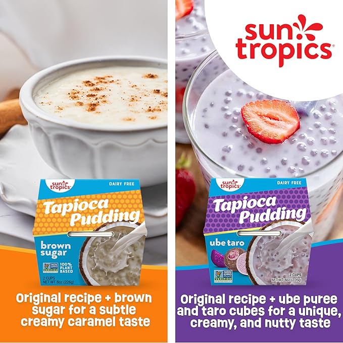 Sun Tropics Tapioca Pudding, Variety Pack | Vegan Dairy Free Pudding | Gluten Free, Non-GMO Project Verified | Ready-to-Eat Cups | 4oz (Pack of 12)