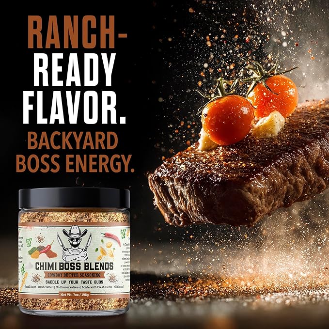 Chimi Boss Blends Cowboy Butter Seasoning, 7oz ??Garlic Herb Butter Dry Rub for Grilling, Smoking & BBQ ??Gourmet Small-Batch Spice Blend for Steak, Chicken, Seafood & Vegetables ??Made in USA