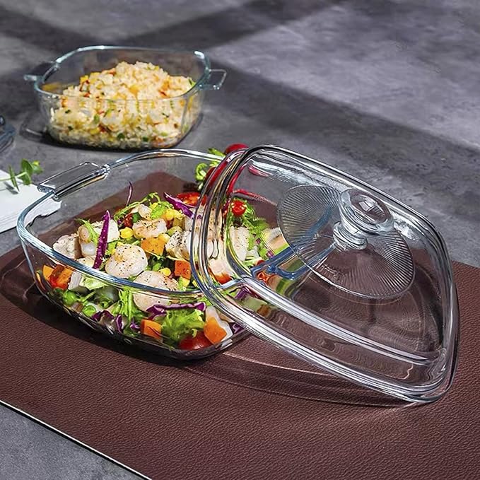 Clear Square Glass Casserole with Lid, Baking Dish with Glass Cover, Casserole for Oven, Freezer and Dishwasher Safe (1.5-Quart Square)