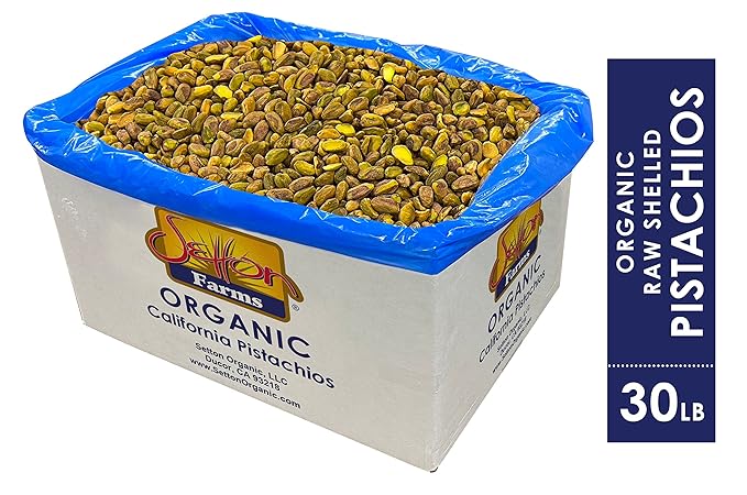 Organic Pistachios Shelled Raw, 30 Lbs. Bulk Case, Kosher