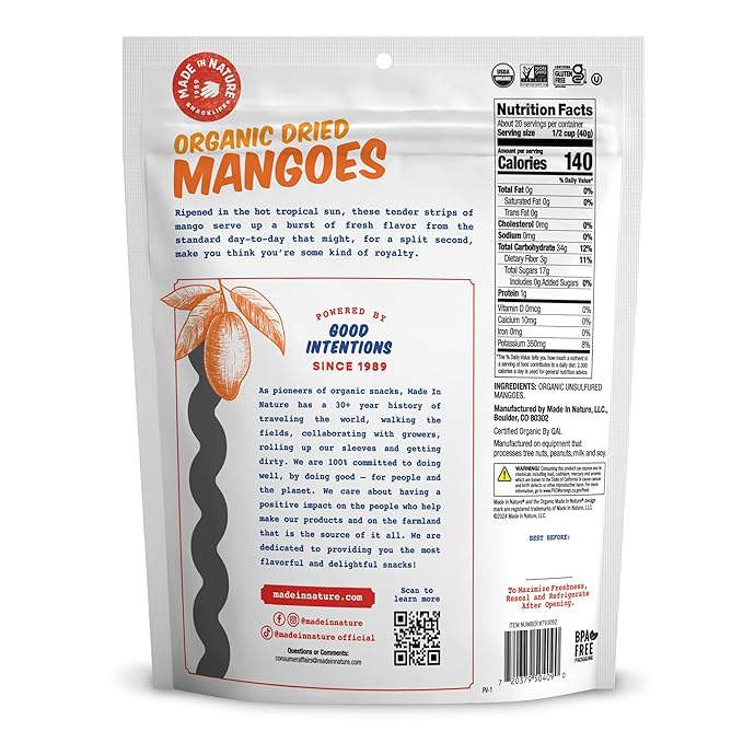 Made In Nature Organic Dried Mangoes, 28 Ounce (Pack of 1) ??Vegan Snack, Non-GMO, Unsulfured, Gluten Free, Kosher
