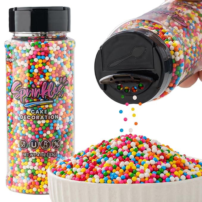 Rainbow Nonpareils Sprinkles, Sujoygar 4oz Edible Pastel Cake Sprinkles for Ice Cream Toppings Cupcake Chocolate Decoration, Wedding Party Cookies Baking Dessert Food Supplies