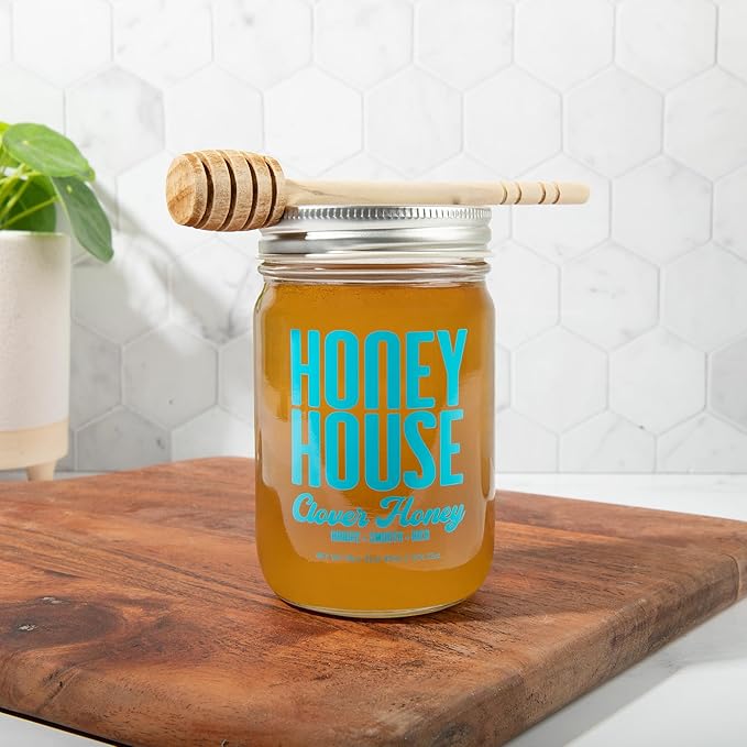 Honey House 100% Raw Clover – 100% Pure, Unfiltered & American-Sourced – Natural Sweetener in 12oz Glass Jar – No Additives, Non-GMO, Sourced only from American bee barmers (12 Fl Oz (Pack of 1), Clover Honey)