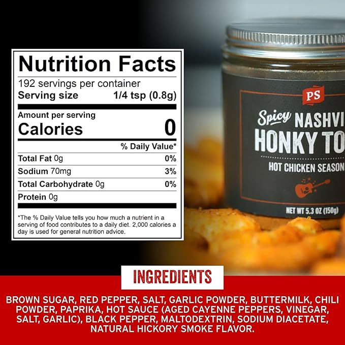 PS Seasoning Honky Tonk Nashville Hot Chicken Seasoning - Spicy Chicken BBQ Seasoning and Rubs for Smoking, Grilling, Frying, Roasting - Nashville Style Dry BBQ Rub for Poultry, Wings, Ribs, Dips