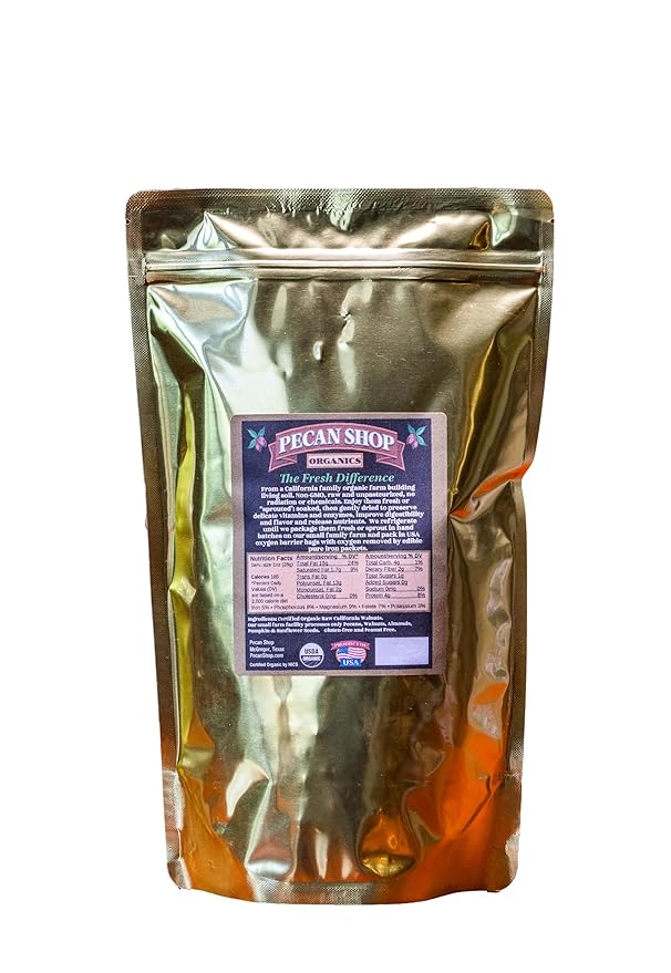 Pecan Shop Sprouted Organic Raw California Walnuts, High halves Count, Unsalted, 12 Ounce