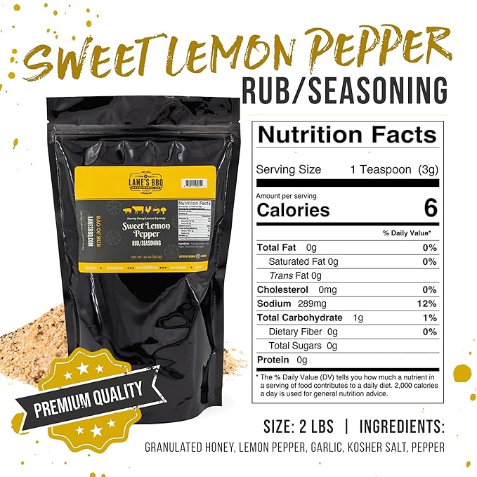 Lane's Sweet Lemon Pepper Seasoning, All-Natural Lemon Seasoning Blend with Citrus, Lemon Pepper Powder, and Honey, Made in USA, 2 Lbs