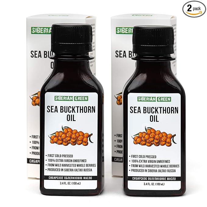 2 Pack - Siberian Sea Buckthorn Seed Oil | 100% Natural Extra Virgin Cold Pressed 2x100 ml / 6.8 fl oz (2 bottles) | Unrefined Raw No-GMO Vegan | Premium Food Grade | Cooking, Salads or Skin Care