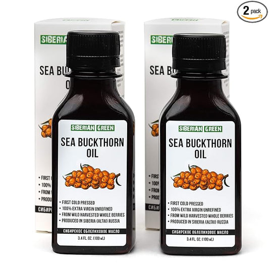 2 Pack - Siberian Sea Buckthorn Seed Oil | 100% Natural Extra Virgin Cold Pressed 2x100 ml / 6.8 fl oz (2 bottles) | Unrefined Raw No-GMO Vegan | Premium Food Grade | Cooking, Salads or Skin Care