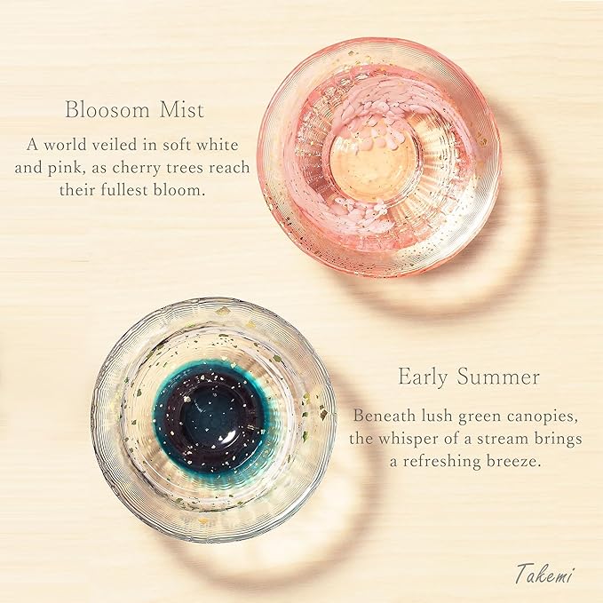 Japanese sake glass Handcrafted Mini Glass Set Elegant Japanese Sake Cups Perfect for Any Occasion Made in Japan (Sakura and Early summer, Sake Glass (2.5 fl oz))