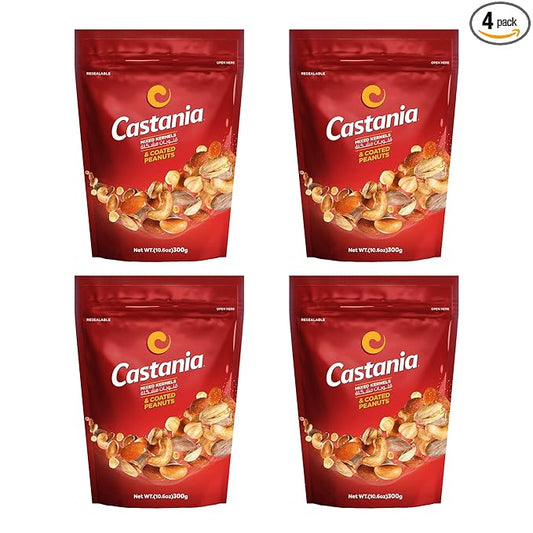 Castania BBQ Lebanese Nuts, Mixed Kernels with Roasted Kri Kri, Almonds, Pistachios, Hazelnuts, Cashews, Peanuts, and Lebanese Peanuts, 10.6oz (Pack of 4)
