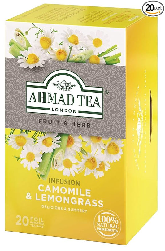 Ahmad Tea Herbal Tea, Camomile & Lemongrass Teabags, 20 ct (Pack of 1) - Decaffeinated & Sugar-Free