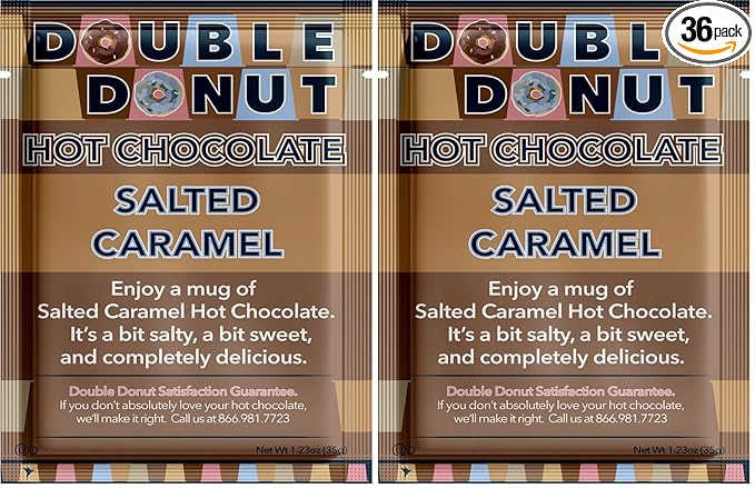 Double Donut Salted Caramel Hot Chocolate, Flavored Hot Chocolate Packets, Salted Caramel Hot Cocoa Mix, 18 Count (Pack of 2)