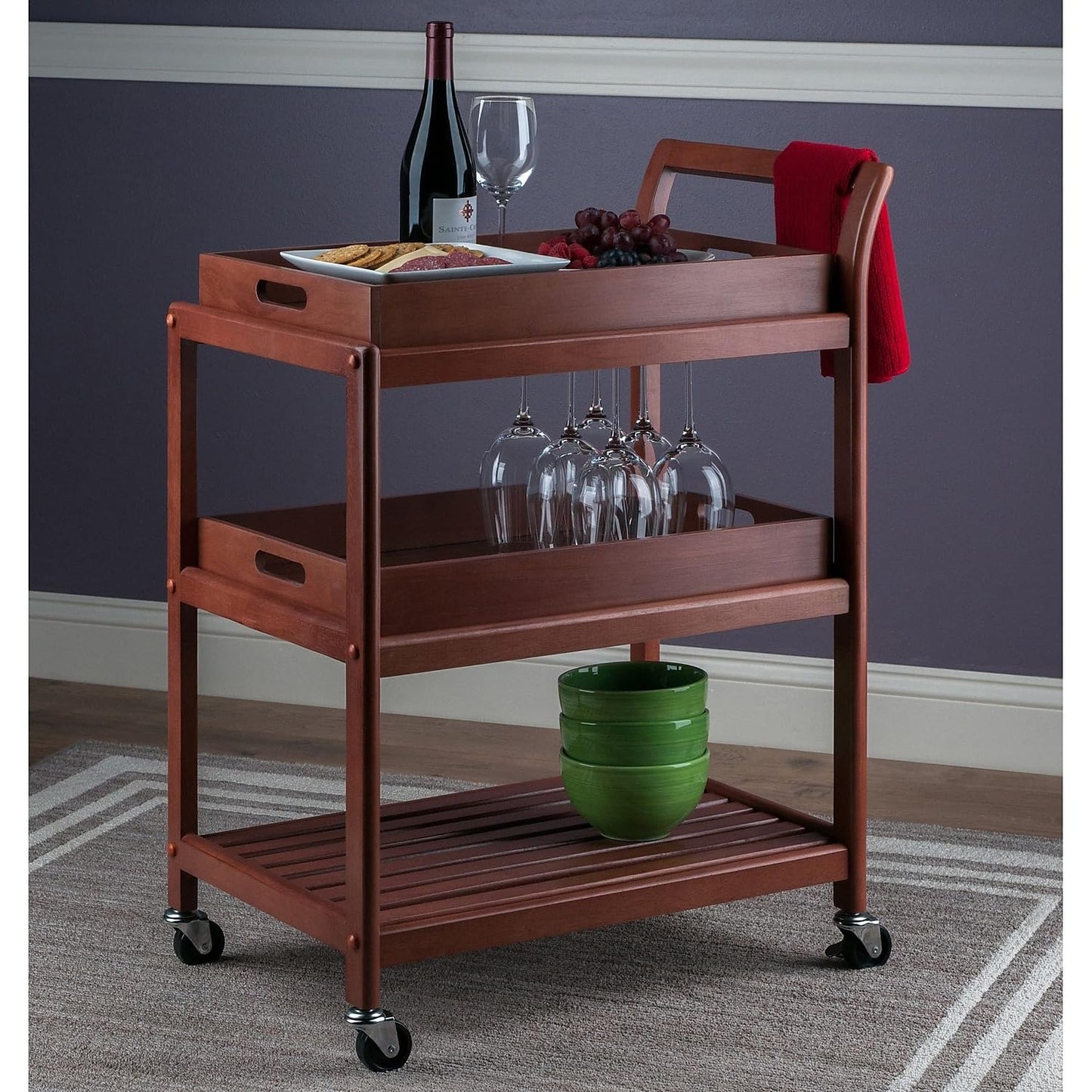 Winsome Albert 3-Tier Serving Cart, Walnut, 33"