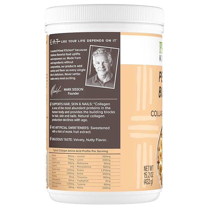 Primal Kitchen Peanut Butter Flavor Collagen Fuel짰 Drink Mix, Collagen Peptides, No Dairy, 14.3 Ounces