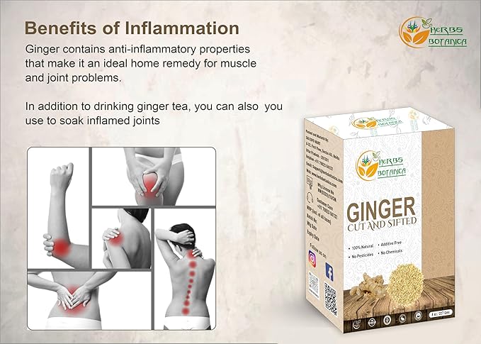 Herbs Botanica Dried Ginger Root Cut And Sifted for Teas, Tinctures and Infused oils. | Flavour India Spice, Food Grade, Non Irradiated, NON GMO | 1/2 Lb or 8 oz